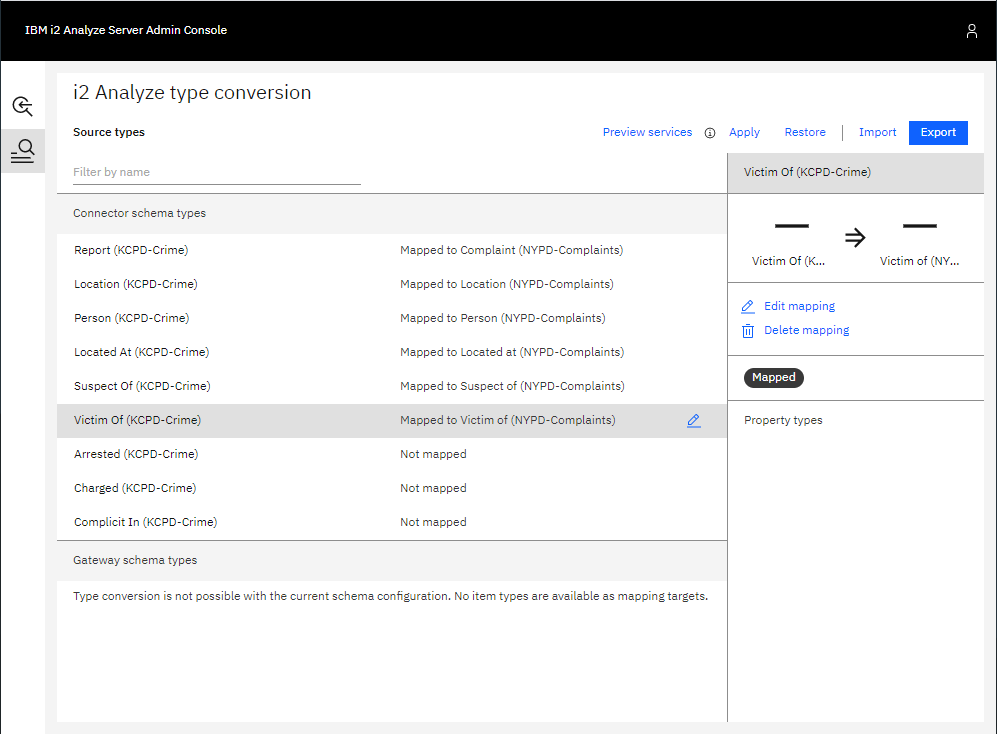 Configured item type mappings