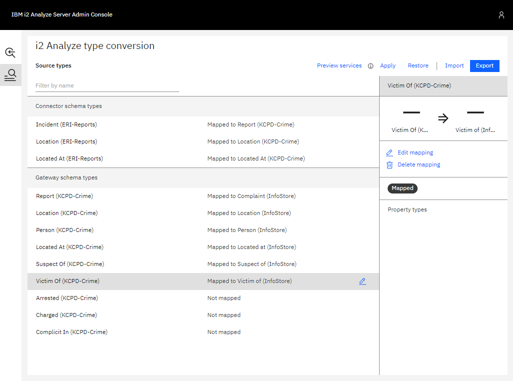 Configured item type mappings