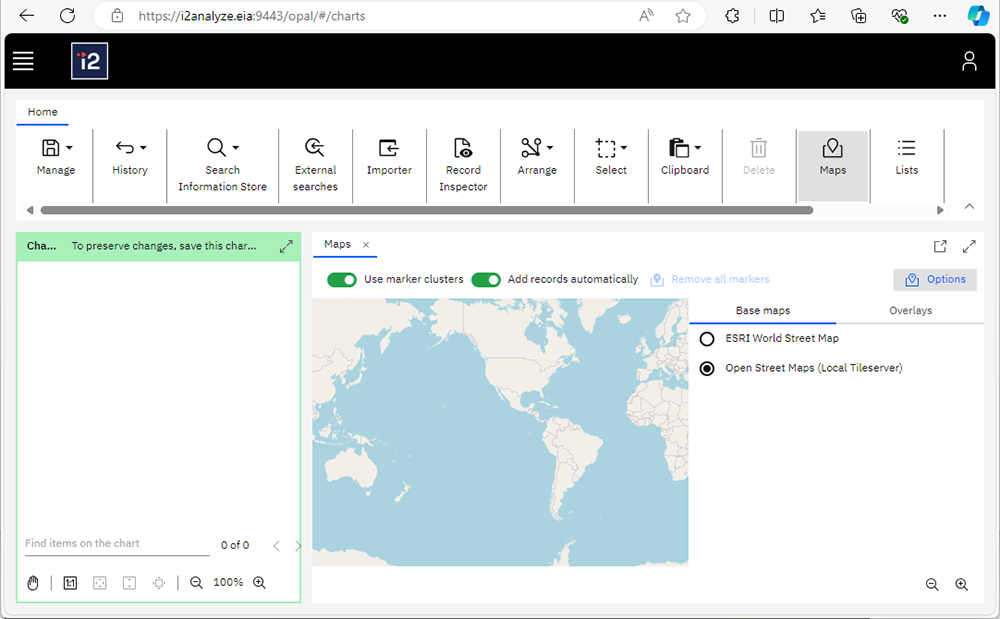 Image of i2 Maps Options being set to use a local tile server