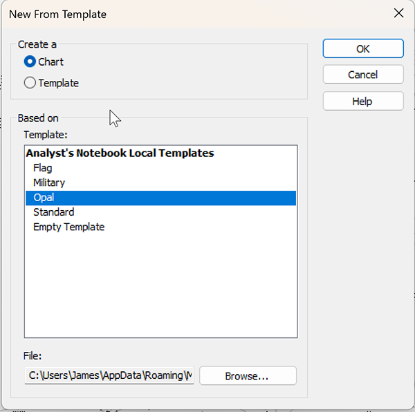 Visual of New Chart from Template option