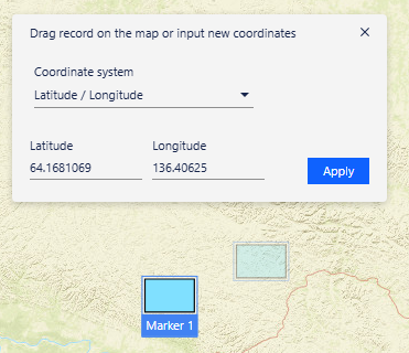 Change location dialog with ghost marker while dragging