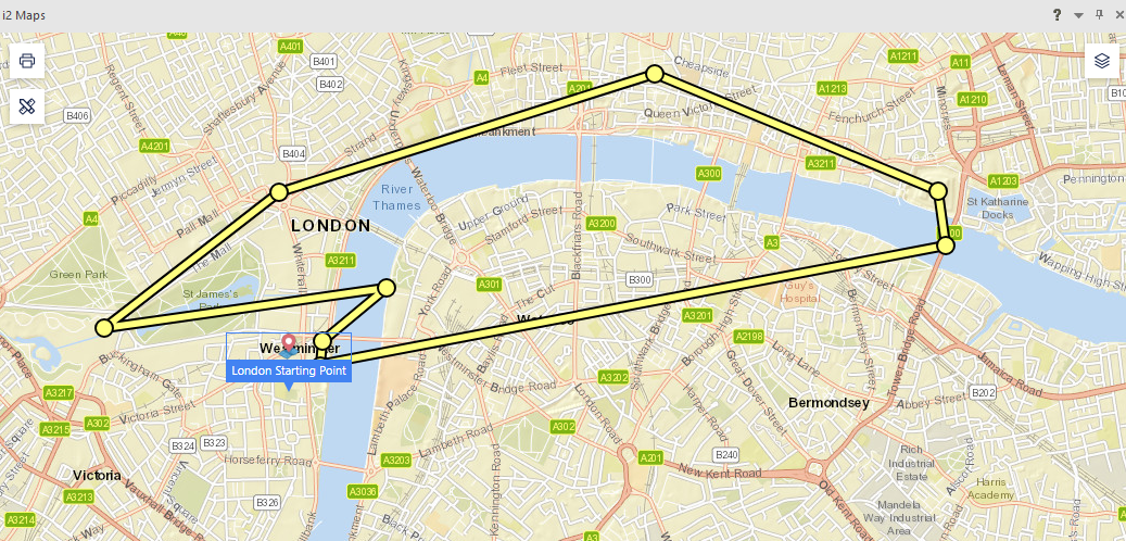 Map marker displaying imported temporal data as connected track points