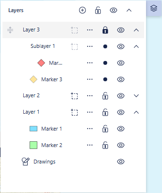 Layers panel showing locked layers and markers