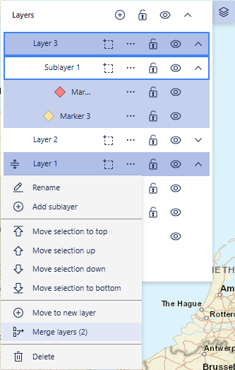 Layers panel showing the result of merging selected layers