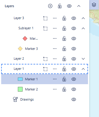 Layers panel showing marker selection and partial layer selection