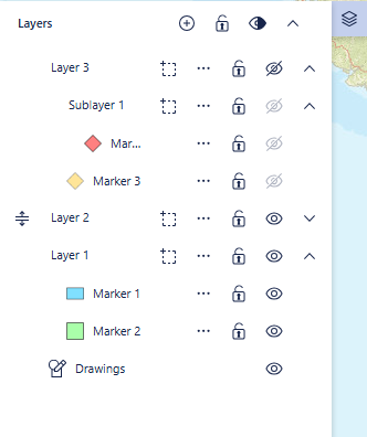 Layers panel showing hidden items and partial visibility state