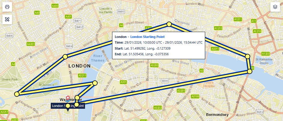 Selected imported track line showing a summary for the track