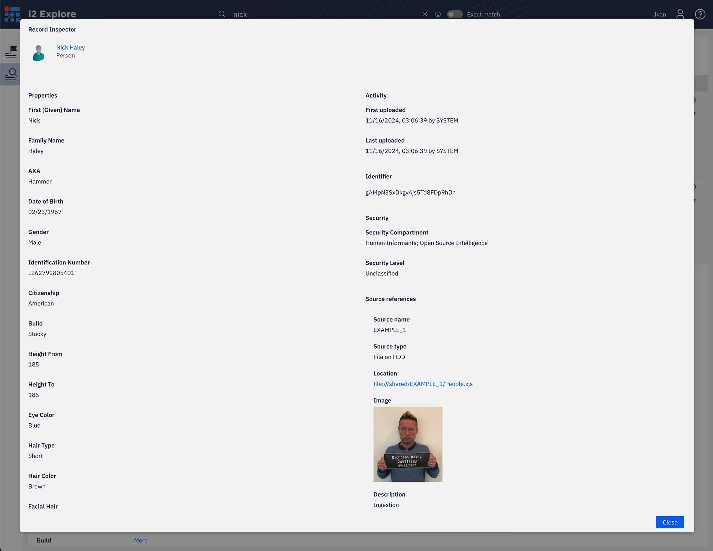 i2 Explore record inspector