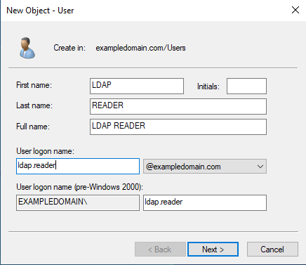 Adding the LDAP user details in Active Direectory