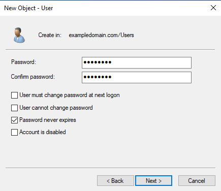 Adding the user password in Active Direectory