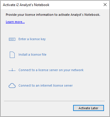 The "Activate i2 Analyst's Notebook" dialog