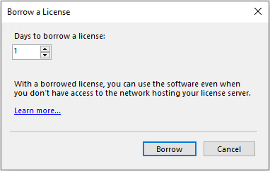 The Analyst's Notebook dialog for borrowing a license