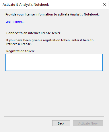 The Analyst's Notebook dialog for connecting to an internet license server