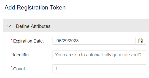 The Add Registration Token page in the Entitlement Management System
