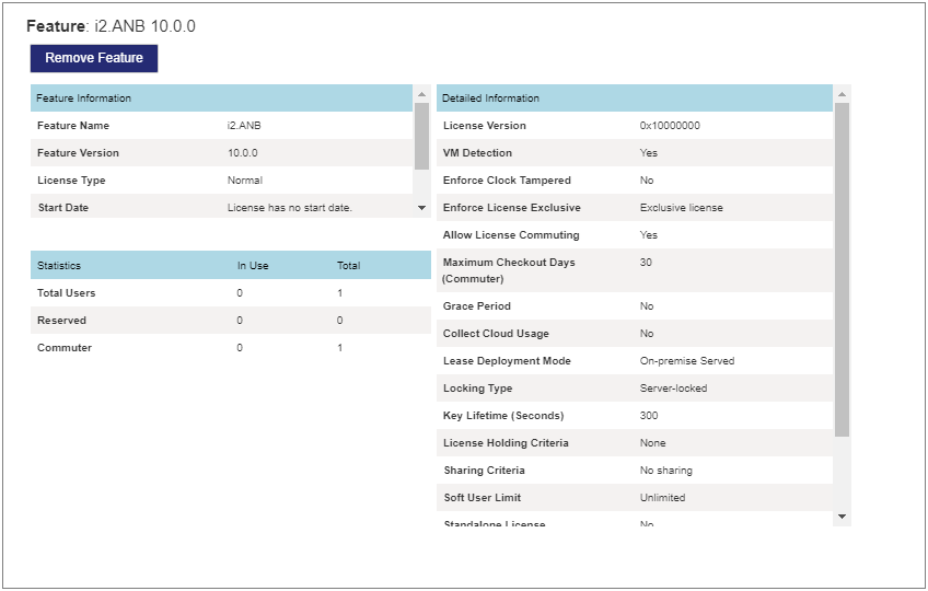 Network license information in the WlmAdmin tool