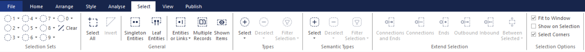 New selection options in the Selection ribbon menu