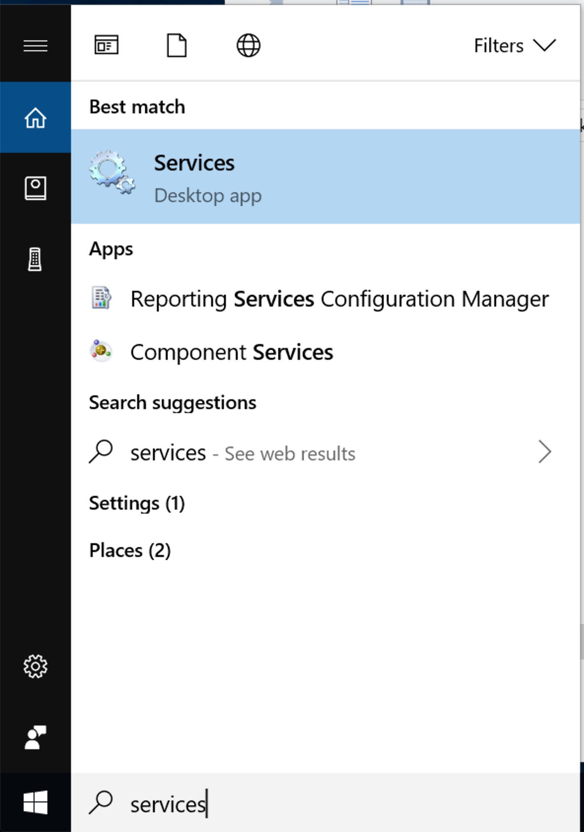 The Windows Start menu launching the Services app