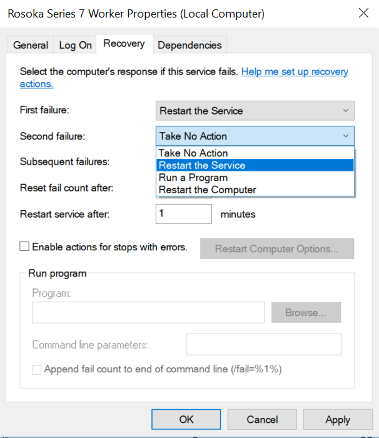 Making the service restart on failure