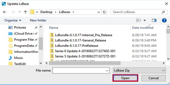 Open LxBase ZIP file