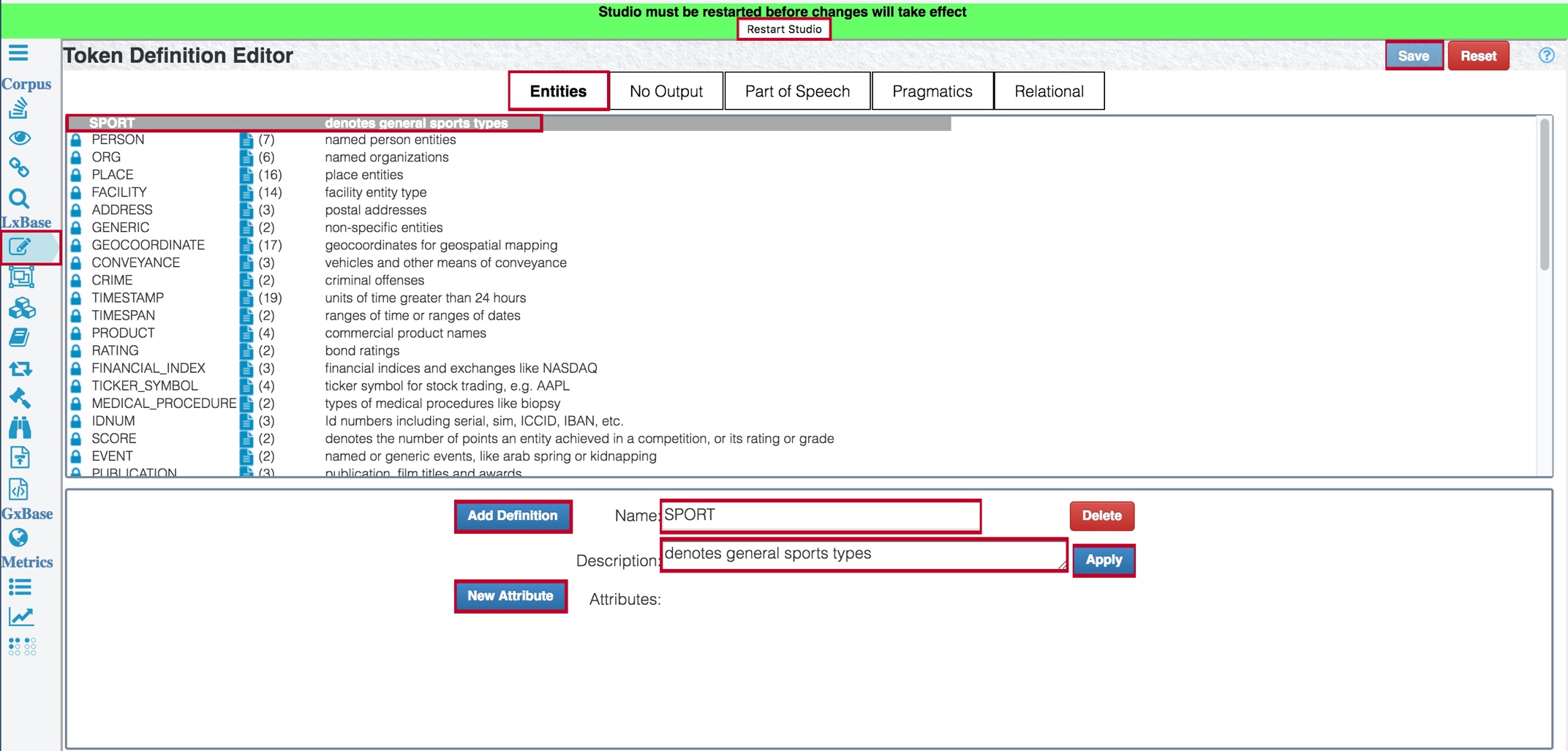 Token definition editor