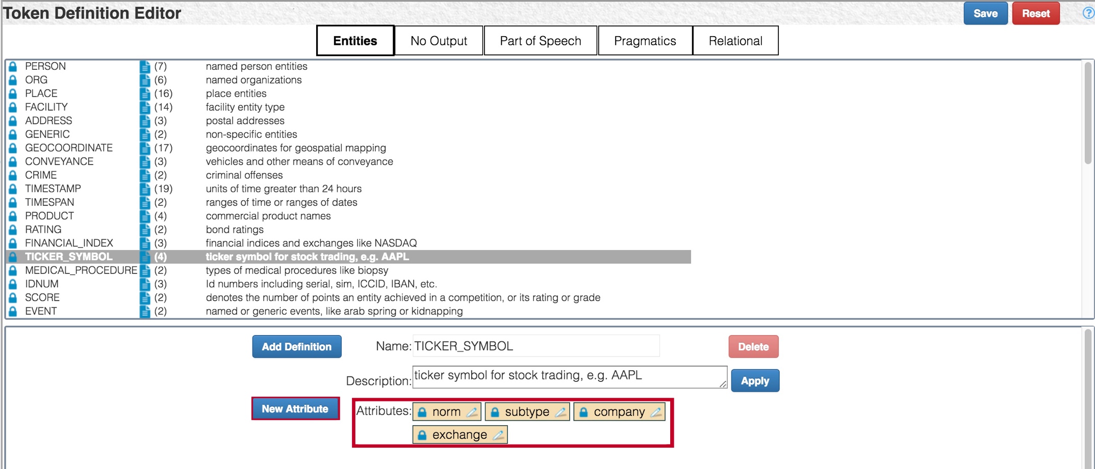 Token definition editor