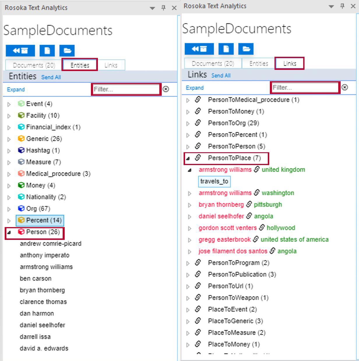 TextChart collection entity and link lists