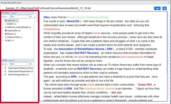 TextChart document entity and link lists