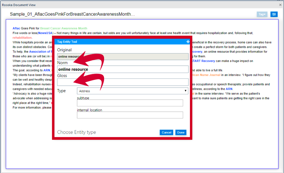 Tag Entity Tool adding