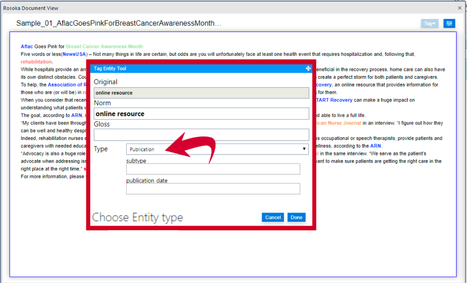 Selecting an entity type