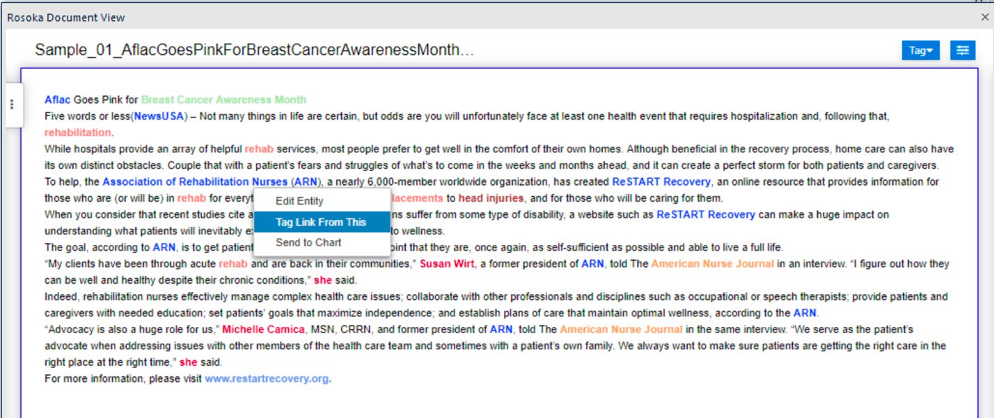 Tag link from entity