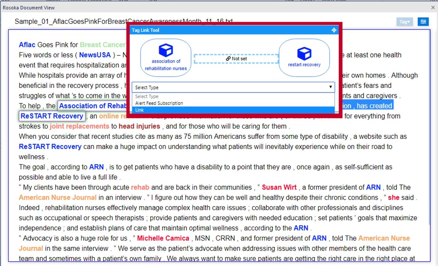 Tag Link Tool link type