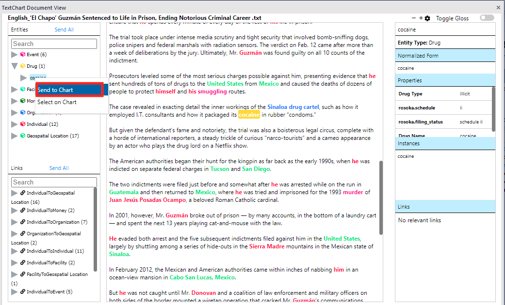Send single entity to chart