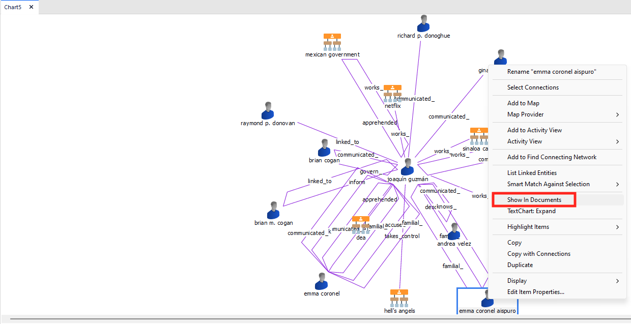 Show entities in documents