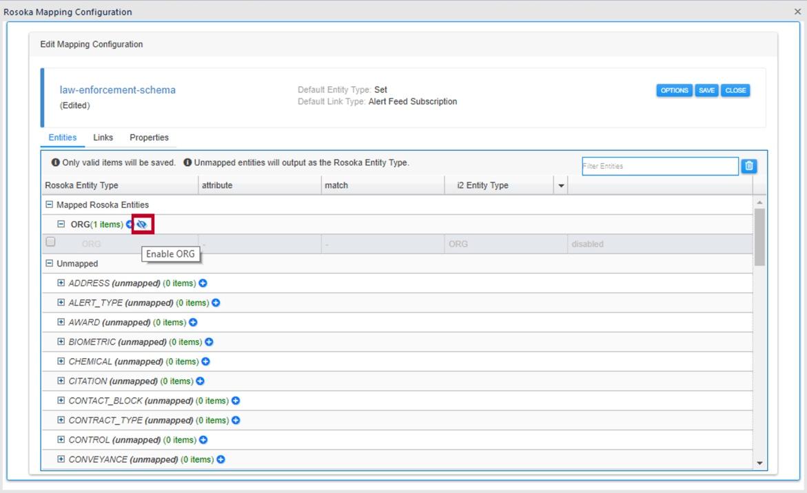 Enable entity type mapping
