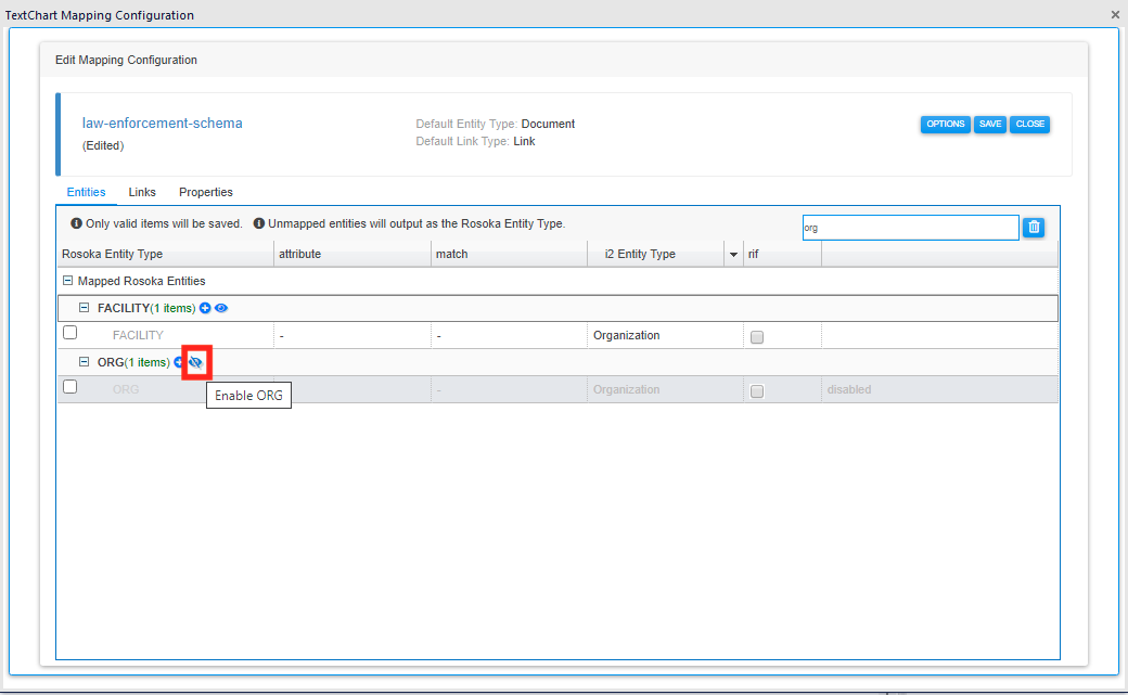 Enable entity type mapping
