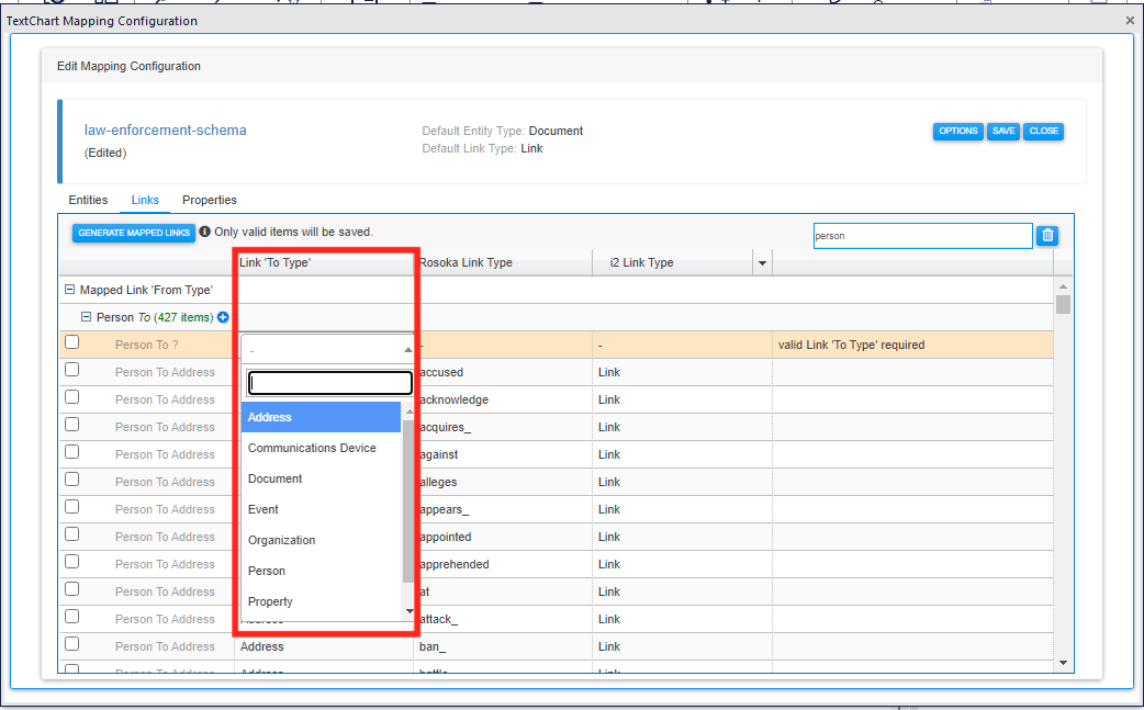Link mapping select to type