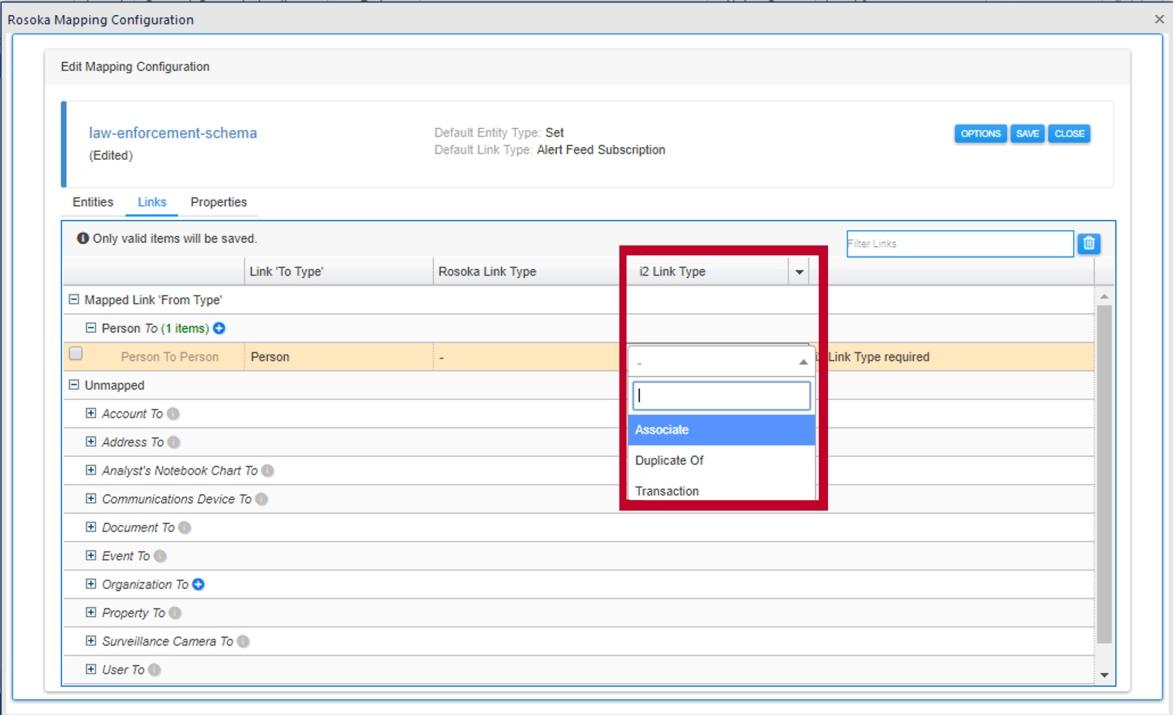 Link mapping select target link type