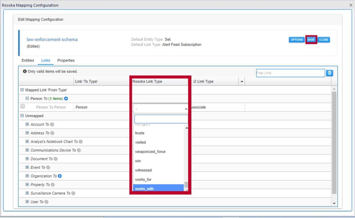 Link mapping selected source link type
