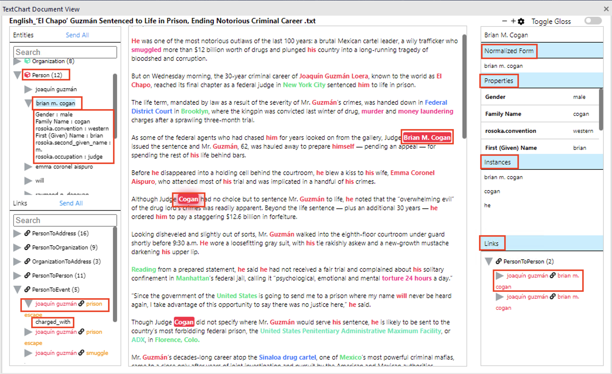 TextChart document with entities selected