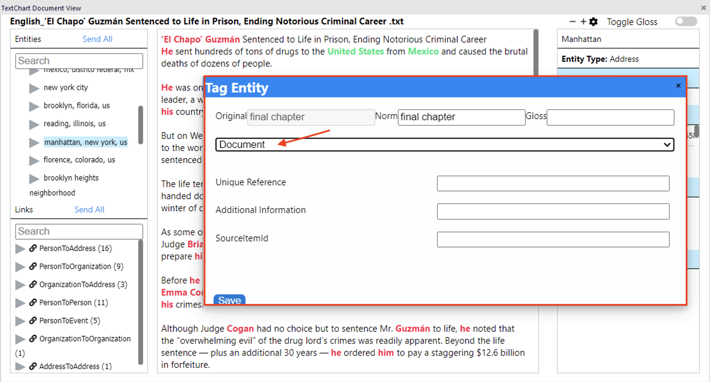Selecting an entity type