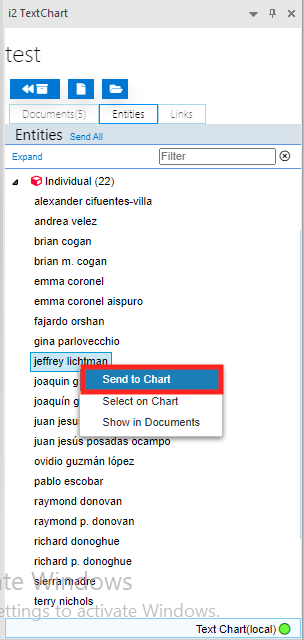 Select entity on chart