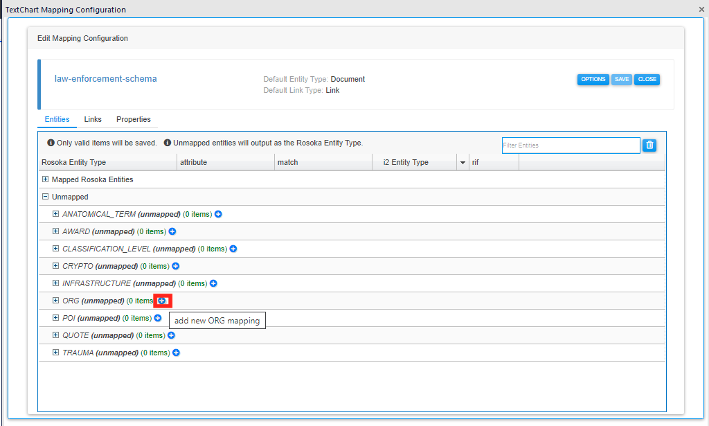 Start entity type mapping