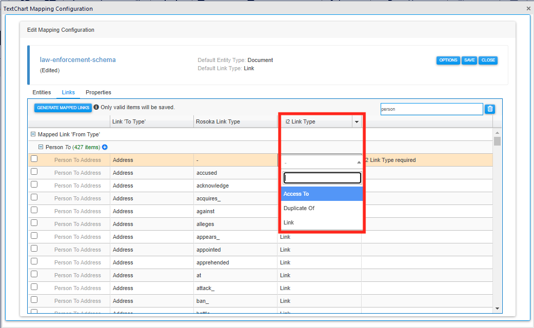 Link mapping select target link type