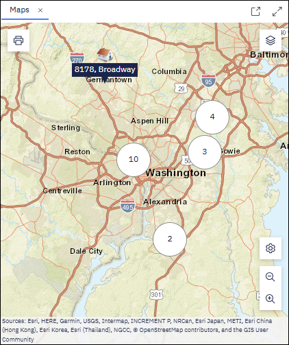 The Maps window zoomed out with larger clusters