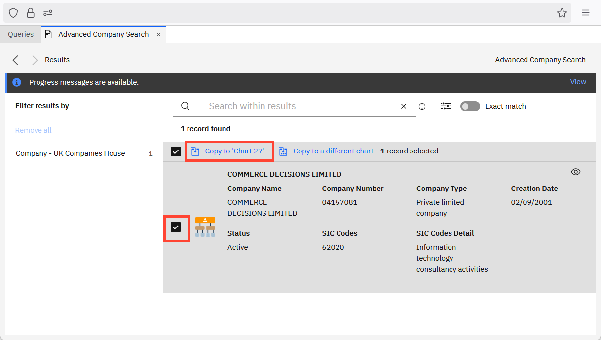 External search add to chart