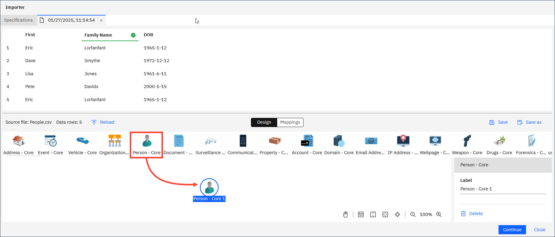 Importer drag entity