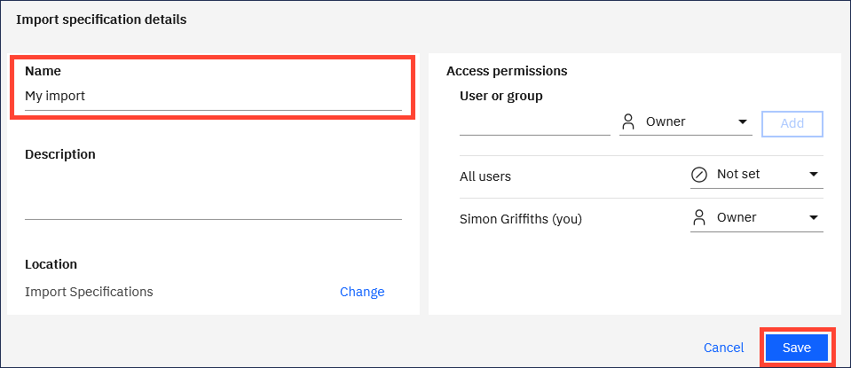 Importer name and save